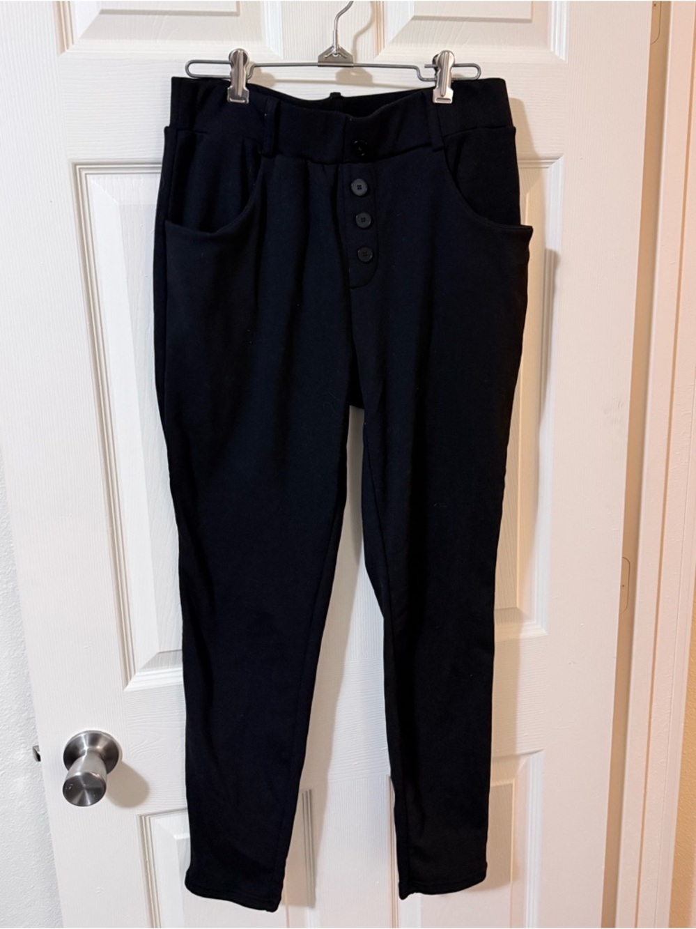 SHEIN Black Women's High-Waist Button-Front Pants